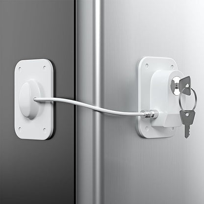 Refrigerator Lock 2 Packs, Fridge Lock with Silicone Wire Protection Fridge Locks for Kids Easy to Use and Install Cabinet Locks with Key, White
