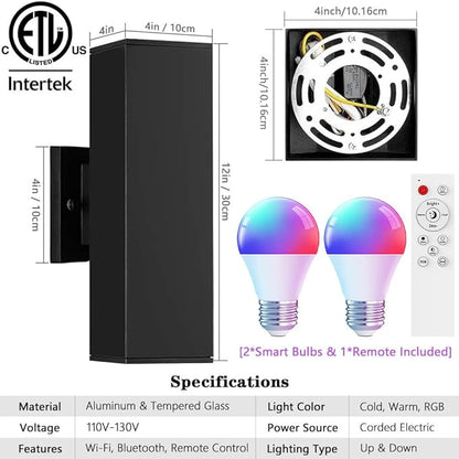 KIZON Smart Outdoor Wall Lights RGBCW Color Changing, Modern Dusk to Dawn Outdoor Sconce Lights Up and Down Lighting, Exterior Light Fixture for House Porch Garage, Compatible with Alexa, ETL Listed