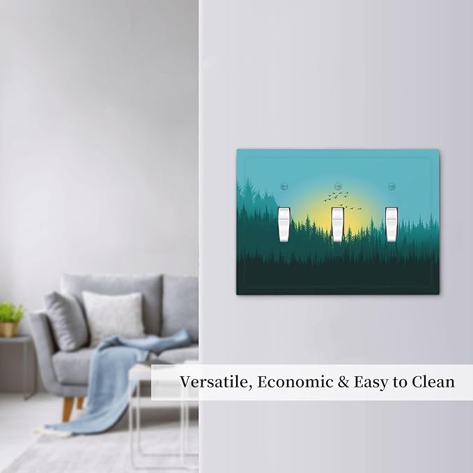 Green Forests And Birds Sun Woodland Decorative Switch Plates 3 Gang Wall Plate Triple Toggle Light Switch Cover Electrical Wall Panels Faceplate for Bedroom Bathroom Decor