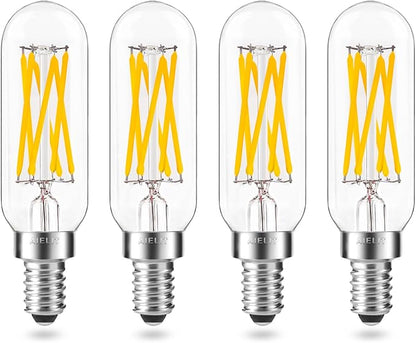 Dimmable Filament 6W Clear Glass LED Light Bulb, E12 Small Candelabra Base, 60-Watt Equivalent Tubular Soft White 3000K, 600 Lumens, T8 Vintage Edison Bulb for Chandelier, Home (4-Pack)