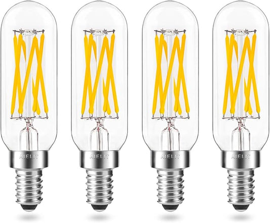 Dimmable Filament 6W Clear Glass LED Light Bulb, E12 Small Candelabra Base, 60-Watt Equivalent Tubular Soft White 3000K, 600 Lumens, T8 Vintage Edison Bulb for Chandelier, Home (4-Pack)
