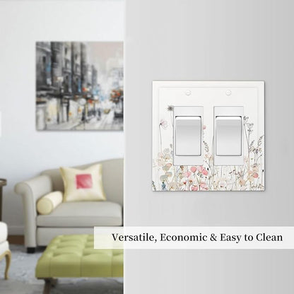 Floral Watercolor Wildflower Dandelion Plant Decorative Outlet Covers 2 Gang Double GFCI Rocker Electrical Wall Panels Light Switch Cover Plate for Farmhouse Bed Room Decor