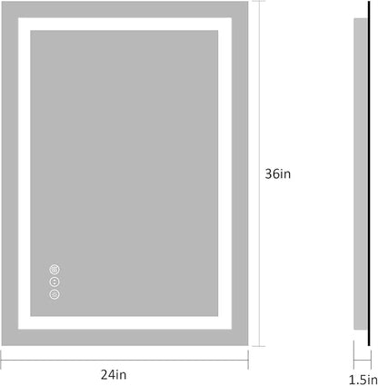 Amorho LED Bathroom Mirror 24"x 36" with Front and Backlight, Stepless Dimmable Wall Mirrors with Anti-Fog, Shatter-Proof, Memory, 3 Colors, Double LED Vanity Mirror(Horizontal/Vertical)
