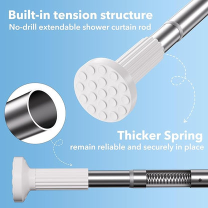 Tension Curtain Rod 51–128 In (4.25–10.67 ft),Extra Long Outdoor Curtain Rod for Window or Bathroom Patio,Easy to Install No Drilling Never Rust,Heavy Duty Adjustable Spring Shower Rod