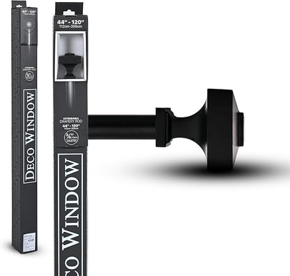 Deco Window Adjustable Curtain Rod for Windows 44 to 120 Inch (Pack of 1) Extendable Heavy Duty 3/4 Inch Iron Drapery Pole with Finials Wall Mounted French Door Curtain Rods (Black)