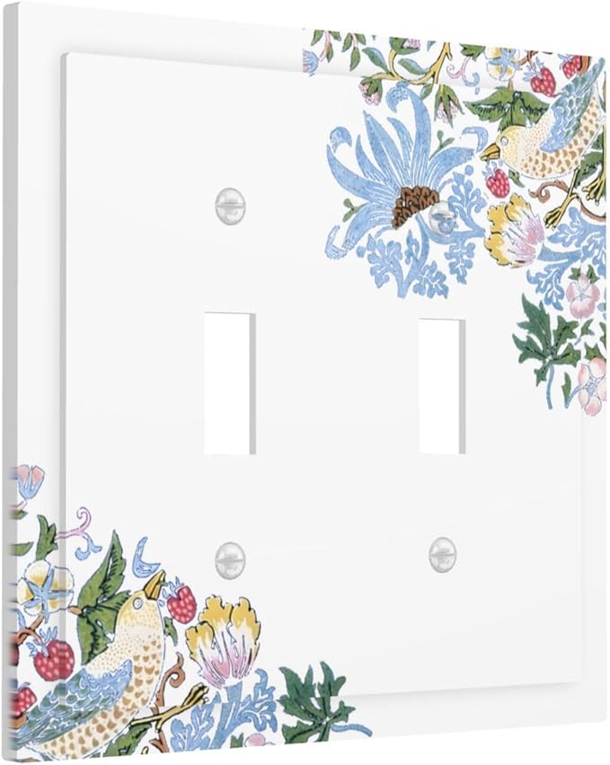 Decorative Light Switch Cover Plate Retro Morris Strawberry Rustic Plant Bird 2 Gang Wall Plate Oversized Double Toggle Two Switch Wall Cover Plate Dual Device Faceplate