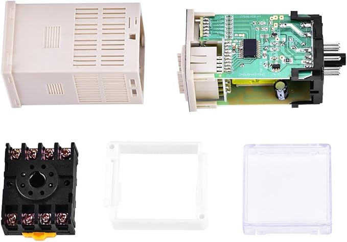 DH48S-2Z 220V Digital Time Relay with Socket Base - Dual Timer Delay (0.01s-99h) - 5A 250VAC Fully Automatic Control Relay - LCD Display Adjustable Buttons for Industrial/Home Automation