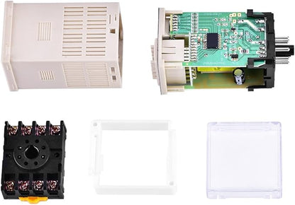 DH48S-2Z 220V Digital Time Relay with Socket Base - Dual Timer Delay (0.01s-99h) - 5A 250VAC Fully Automatic Control Relay - LCD Display Adjustable Buttons for Industrial/Home Automation