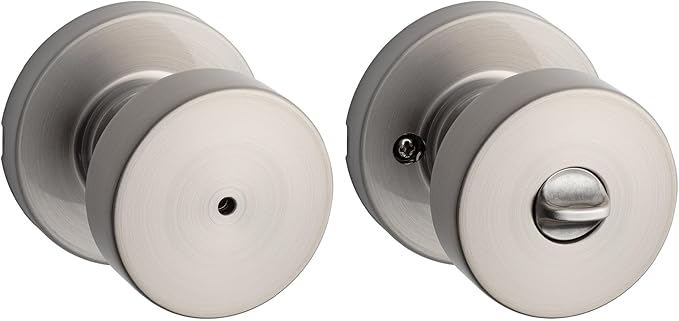 Kwikset Pismo Interior Privacy Door Knob with Lock, Door Handle For Bathroom and Bedroom, Satin Nickel Keyless Turn Lock Doorknob, with Microban Protection