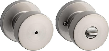 Kwikset Pismo Interior Privacy Door Knob with Lock, Door Handle For Bathroom and Bedroom, Satin Nickel Keyless Turn Lock Doorknob, with Microban Protection