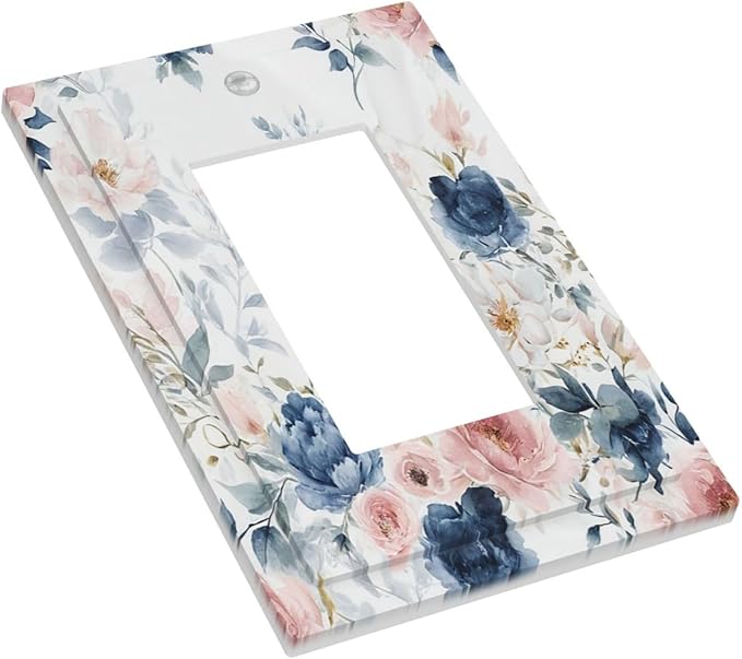 Outlet Covers Elegant Watercolor Pink Blue Flowers Floral 1 Gang Wall Plates Single Rocker Light Switch Covers Decorative Switch Plates Electrical GFCI Panel Covers for Home Office Decor 5 X 3 IN