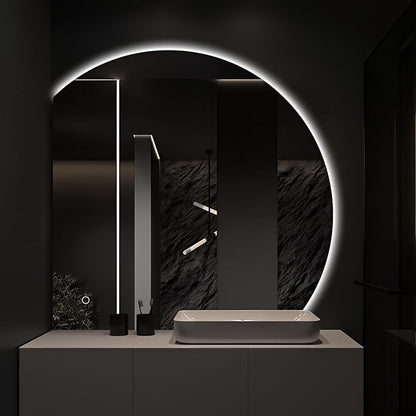 Niccy Half Moon LED Mirror for Bathroom, 36" Semi Backlit Mirrors Frameless Makeup Mirror with Light, Anti-Fog, Shatter-Proof, 3 Colors, Smart Vanity Mirrors