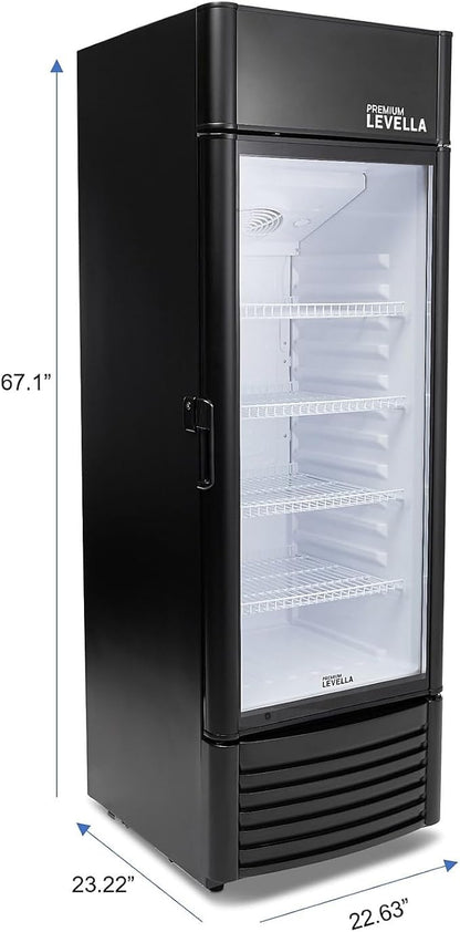 PremiumLevella PRF907DX Glass Door Display Refrigerator 9.0 cu ft Commercial Beverage Cooler Merchandiser With Customizable Lightbox - Black
