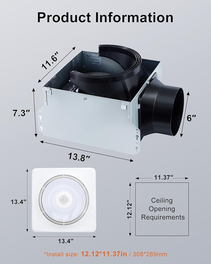 GROWNEER Powerful Oversize Bathroom Exhaust Fan with Light, 40W Bathroom Fan with Humidity Sensor, 110/160 CFM 1.0 Sone Exhaust Fan with Heater, 1800W Heating, 1500lm 2700K/4000K/5000K & Nightlight