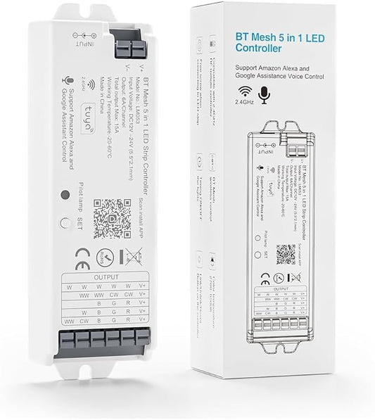 5in1 LM053 Bluetooth Mesh PWM LED Controller SmartLife TuyaSmart APP Control for Dimming CCT RGB RGBW RGBCCT LED Strip Work with WR01RF WR02RF RC01RF RC02RF RC03RF RC04RF RC05RF RF Remote