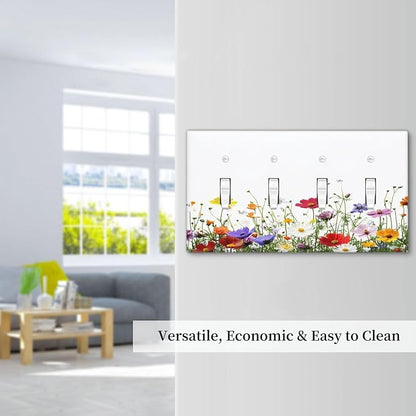 Light Switch Covers Colorful Wildflowers Plant Floral Daisy Quad Toggle Electrical Faceplate 4 Gang Wall Plate Decorative Switch Plates For Bed Room Living Room Decor