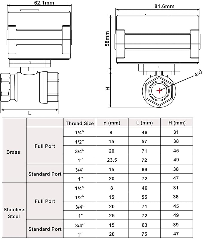 U.S. Solid 1" Motorized Ball Valve 85-265V AC Stainless Steel Electrical Ball Valve, 2 Wire Auto Return Setup Normally Closed