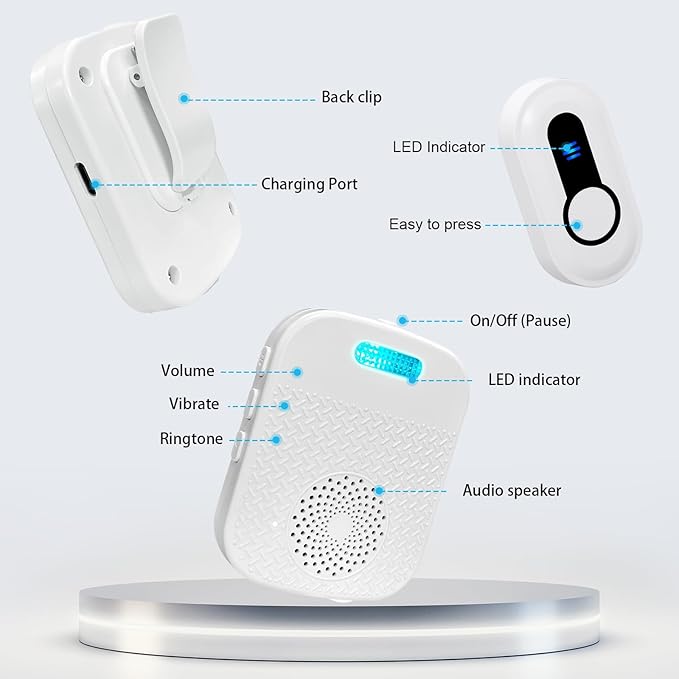 SanJie Wireless Caregiver Pager Call Bell for Patients at Home 328Ft Range Call Button for Elderly Life Alert Systems for Seniors (2 Rechargeable & Portable Receiver,3 Emergency Button)
