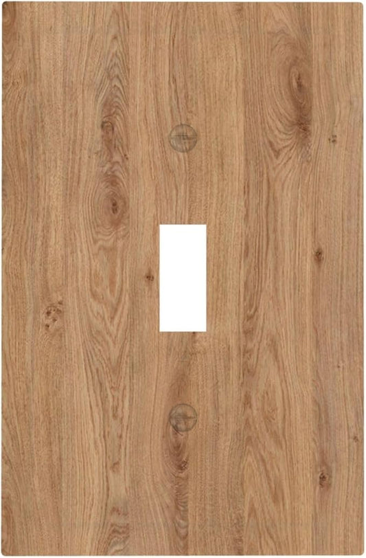 Decorative Light Switch Cover Vintage Rustic Wood Color Brown Wood Grain 1 Gang Single Toggle Decorator Outlet Wall Plate Device Electrical Faceplate Switchplates for Farmhouse Cabin Decor