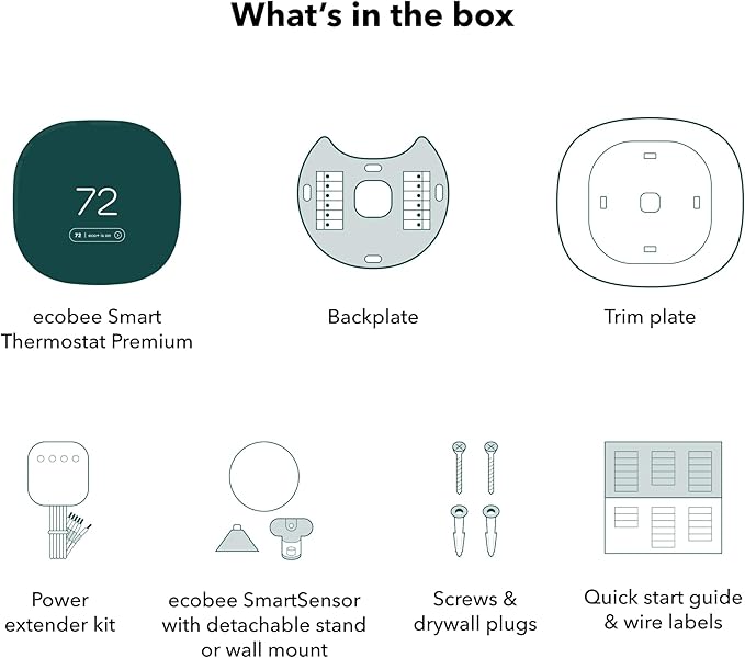 ecobee Smart Thermostat Premium with Smart Sensor and Air Quality Monitor - Programmable Wifi Thermostat - Works with Siri, Alexa, Google Assistant