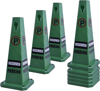 26.5" Caution Cones, 4-Sided Visible Safety Signs with Heavy Rubber Base, Warning for Slip & Fall Prevention, Indoor/Outdoor Use (8, Reserved Parking-Green, 26.5 inch)