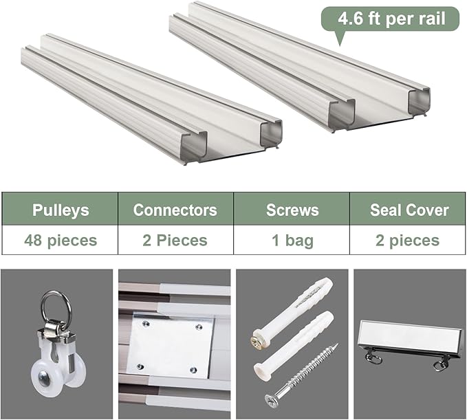 ZSHINE Heavy-Duty Curtain Conjoined Double Track rails Ceiling Mounting for Living Room Bedroom Room Divider (White 9.5ft)