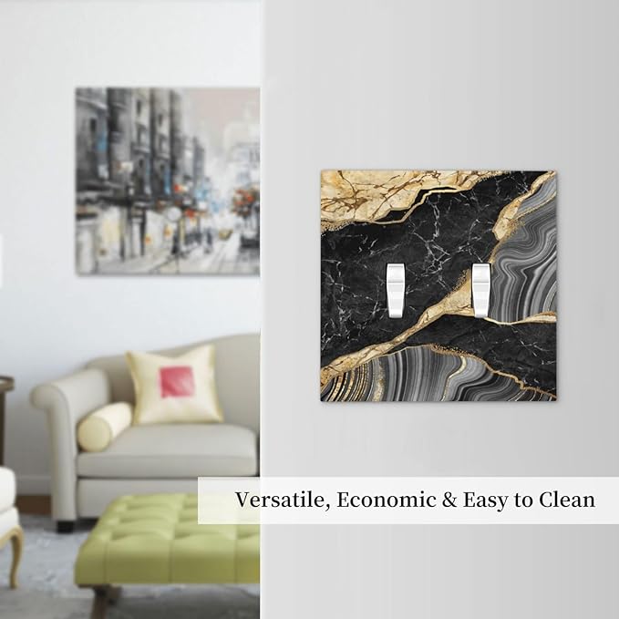 Decorative Light Switch Plate Covers Modern Abstract Black Gold Marble 2 Gang Light Switch Cover Plate Double Toggle Wall Plate Outlet Covers for Bathroom Decor （2 Pack）