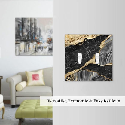 Decorative Light Switch Plate Covers Modern Abstract Black Gold Marble 2 Gang Light Switch Cover Plate Double Toggle Wall Plate Outlet Covers for Bathroom Decor （2 Pack）