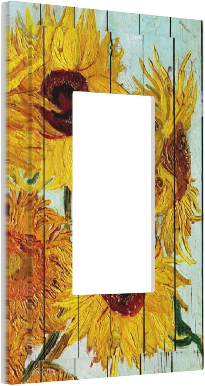 Decorative Outlet Covers Sunflowers Oil Paintings Wood Floral 1 Gang Single Rocker Light Switch Cover Plate Wall Plates Gfci Faceplate For Farmhouse Bed Room Decor