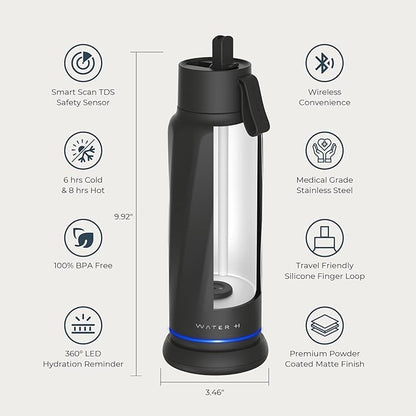 WATERH Vita Smart Water Bottle with Reminder to Drink Water, BPA-Free Vacuum Insulated Water Bottles with Filter & Straw, Bluetooth Intake Water Tracking Bottle, Ideal for Gift (18 oz)