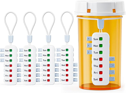 FEATY Pill Reminder for Meds Bottles, Arthritis-Friendly Pill Tracker with Anti-Slide Design, Reusable Medication Tracker for Pet Meds Without Filling, Compact Medication Reminder, 4 Packs