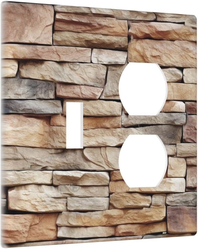Wallplates Stone Textured Brown Brick Natural Stone 1 Toggle 1 Duplex Switch Plate Electrical Gfci Faceplate Decorative Light Switch Covers For Farmhouse Cabin Decor