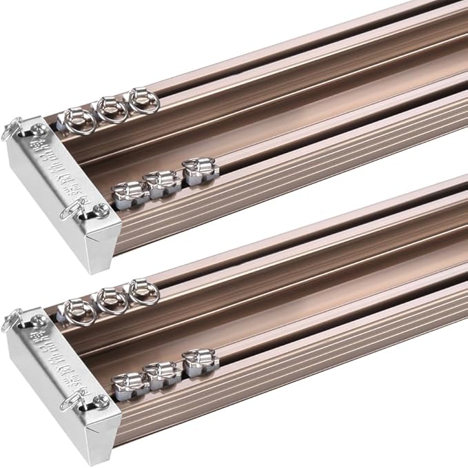 ZSHINE Heavy-Duty Curtain Conjoined Double Track rails Ceiling Mounting for Living Room Bedroom Room Divider (Champagne 13.1ft 2sets)