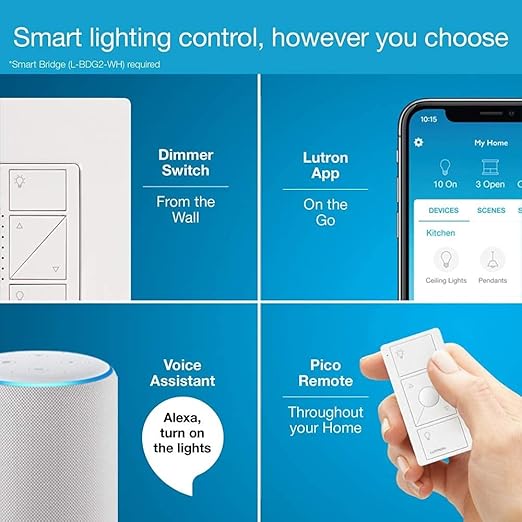 Lutron Caseta Original Smart Dimmer Switch (Lutron Smart Hub Required), for LED Lights, 150 Watt, Single-Pole/3-Way, No Neutral Required, PD-6WCL-BL-2-Pack, Black