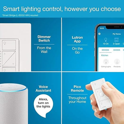Lutron Caseta Original Smart Dimmer Switch (Lutron Smart Hub Required), for LED Lights, 150 Watt, Single-Pole/3-Way, No Neutral Required, PD-6WCL-BL-2-Pack, Black