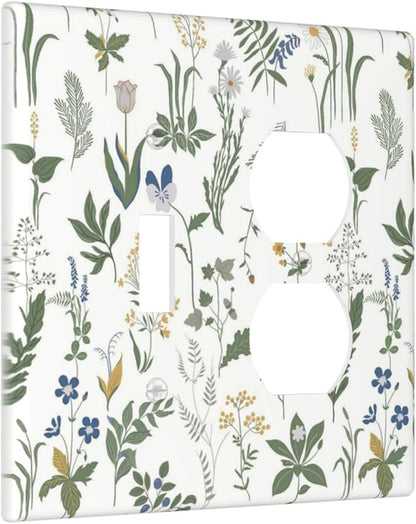 Wallplates Floral Green Leaf Plant Flowes 1 Toggle 1 Duplex Switch Plate Electrical Gfci Faceplate Decorative Light Switch Covers For Bed Room Farmhouse Decor