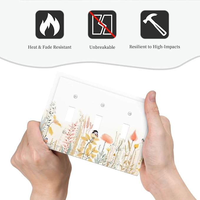Decorative Switch Plates Colorful Floral Watercolour Cuddly Bird 3 Gang Wall Plate Triple Toggle Light Switch Cover Faceplate Electrical Wall Panels For Bed Room Living Room Decor