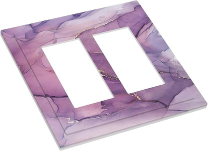 Decorative Outlet Covers Purple Marbling Golden Line 2 Gang Double GFCI Rocker Electrical Wall Panels Light Switch Cover Plate for living Room Bathroom Decor