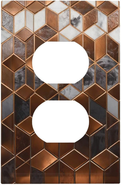 Brown Abstract Luxury Modern Geometric Cubic Marble Duplex Outlet Decorative Light Switch Covers Electrical Faceplate Switch Plates for Bathroom Kitchen Home