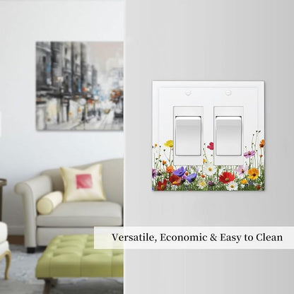 Decorative Outlet Covers Colorful Wildflowers Plant Floral Daisy 2 Gang Double Gfci Rocker Electrical Wall Panels Light Switch Cover Plate For Bed Room Living Room Decor