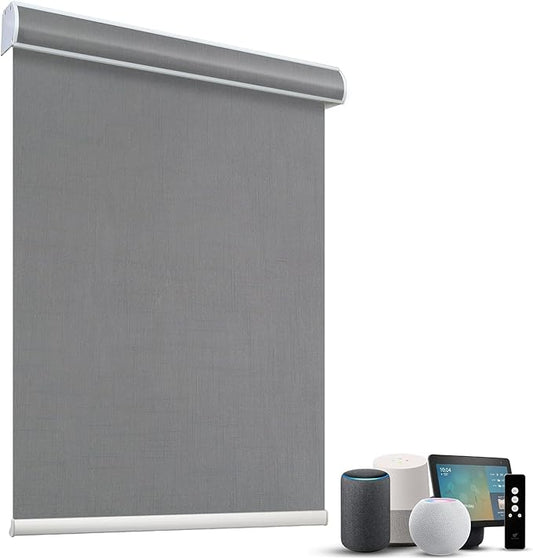 SmartWings Motorized Light Filtering Roller Shades 60% Blackout Custom Size, Rechargeable Battery, Works with Matter/Apple HomeKit, Alexa, Thread/Zigbee, Remote Optional, 60% Twilight Veil