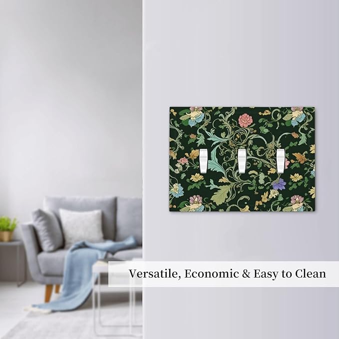 Decorative Light Switch Cover Plate Vintage Green Leaf Plant Rustic Pink Flower 3 Gang Wall Plate Oversized Triple Toggle Switch Cover Plate Jumbo Faceplate for Home Decor