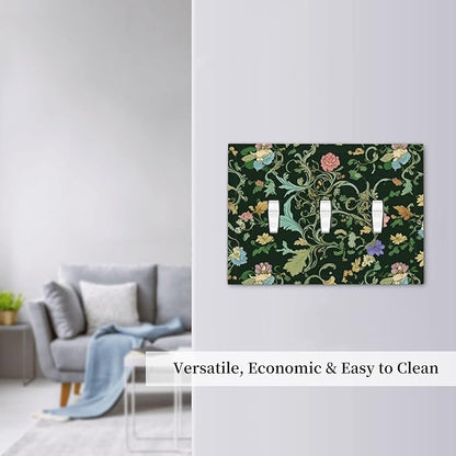 Decorative Light Switch Cover Plate Vintage Green Leaf Plant Rustic Pink Flower 3 Gang Wall Plate Oversized Triple Toggle Switch Cover Plate Jumbo Faceplate for Home Decor
