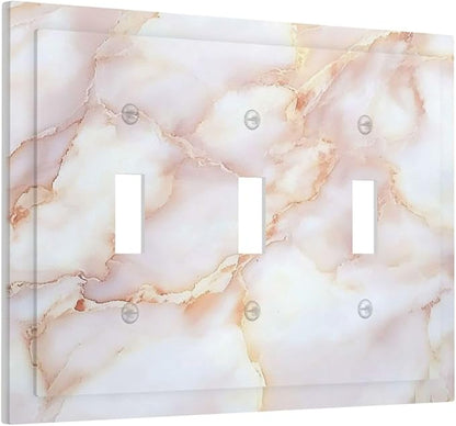 Decorative Switch Plates Pink Jade Marble Granite 3 Gang Wall Plate Triple Toggle Light Switch Cover Faceplate Electrical Wall Panels For Bathroom Kitchen Decor