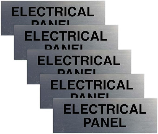 All Quality Basic Electrical Panel Sign - Fire Regulation Safety Compliance Sign - Silver - Large (5 Pack)