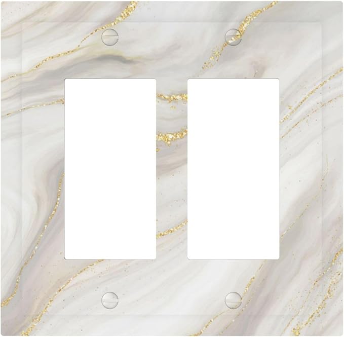 White Grey Gold Marble Simple Tiles Decorative Outlet Covers 2 Gang Double GFCI Rocker Electrical Wall Panels Light Switch Cover Plate for Bathroom Kitchen Decor