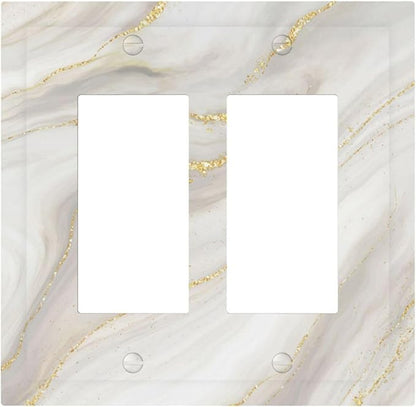 White Grey Gold Marble Simple Tiles Decorative Outlet Covers 2 Gang Double GFCI Rocker Electrical Wall Panels Light Switch Cover Plate for Bathroom Kitchen Decor