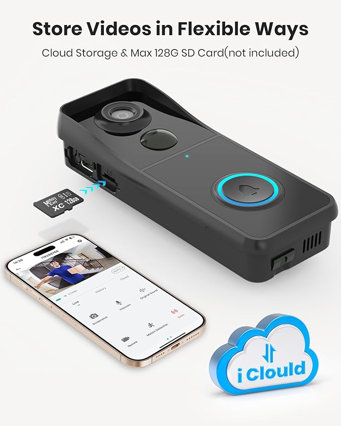 Doorbell Camera Wireless, 3K Video Doorbell with Chime, 2.4G WiFi Outdoor Security Cemera, Human Detection, 2-Way Audio, Night Vision, Voice Changer, Works with Alexa and Google Assistant