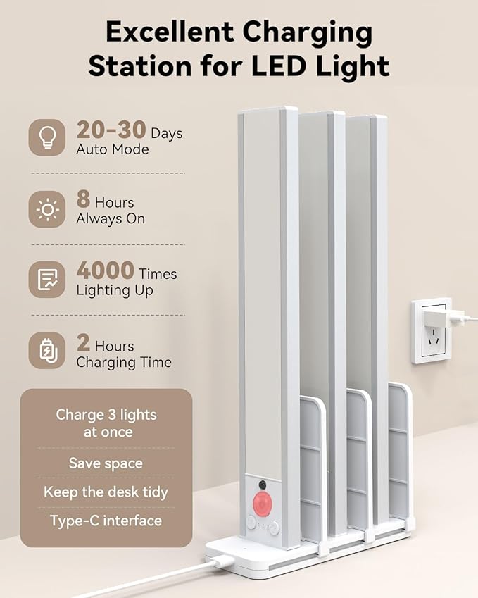 Under Cabinet Lighting Wireless with Remote, Rechargeable Under Cabinet Lights with Charging Station, 9 Inch Motion Sensor Light Indoor, 3 Color Temps & Dimmable for Kitchen, Closet, Hallway, 3-Pack