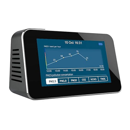 9 in 1 Air Quality Detector Smart Air Quality Monitor AQI, PM2.5, PM1.0, PM10, Formaldehyde (HCHO), TVOC, Temperature, Humidity, Time/Date/Alarm Multifunction